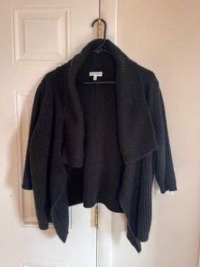 Women’s Fashion Bug Open Front Cardigan Ribbed Fleece Overlay Black XL